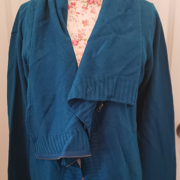 NWT NY&CO Teal Cowl-Neck Zip Cardigan - Picture 1 of 6